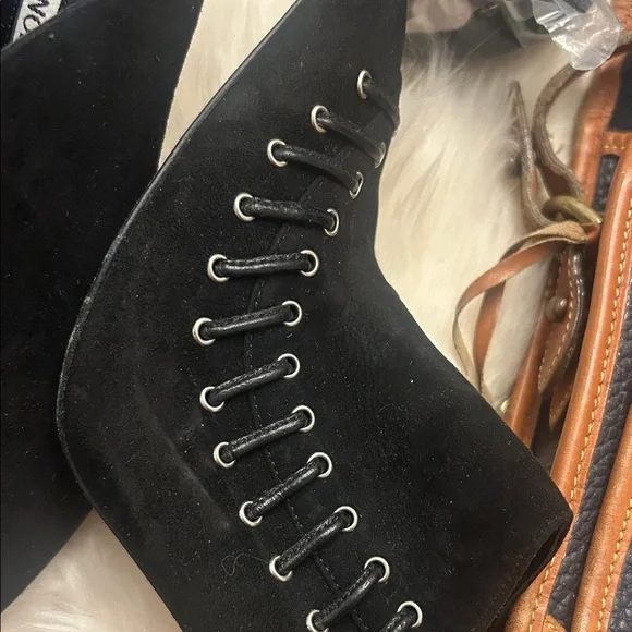 Manolo Blahnik Black Suede Mules with Silver Eyelets Sz 37